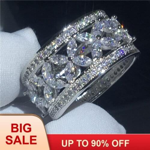 Luxury Flower ring Silver color AAAAA Cz Stone Big Engagement wedding band ring for women Bridal Jewelry