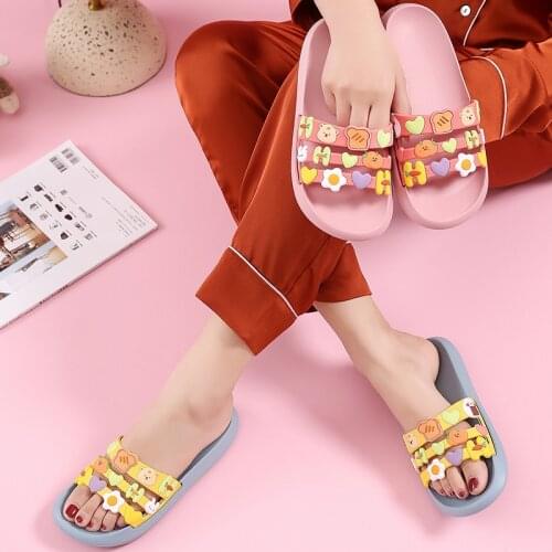 Summer Beach Slides Women Men Slippers Sandals Flip Flops Candy Cartoon Thick Soled Ladies Couples Bathroom Shoes Free Shipping