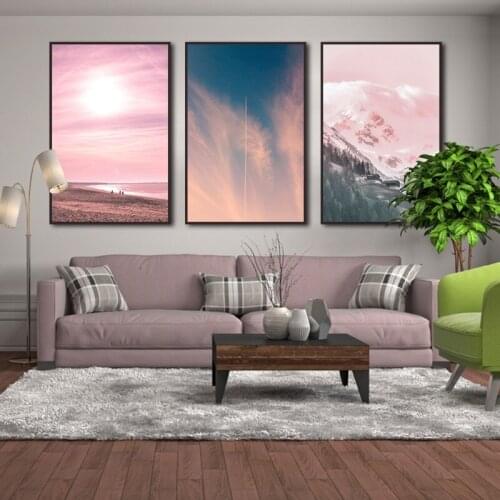 Nordic Modern Printing Canvas Painting Art Poster Simple Abstract Pink Sky Landscape Picture Living Room Wall Home Decor Mural