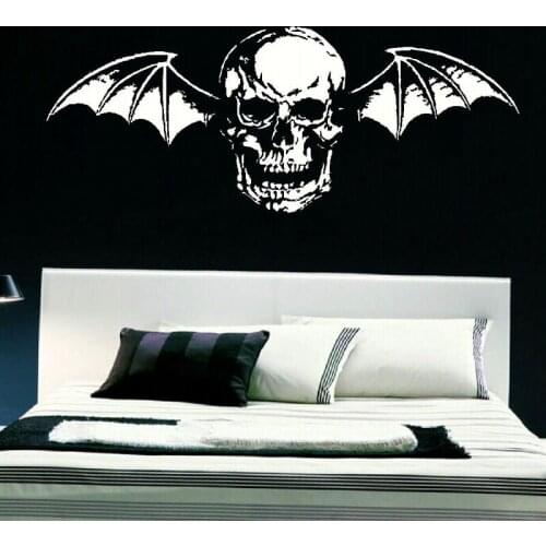 Modern Punk Music Skull Wing Wall Decal Playroom Kids Room Bedroom Death Rock Music Skeleton Fly Wall Sticker Vinyl Home Decor