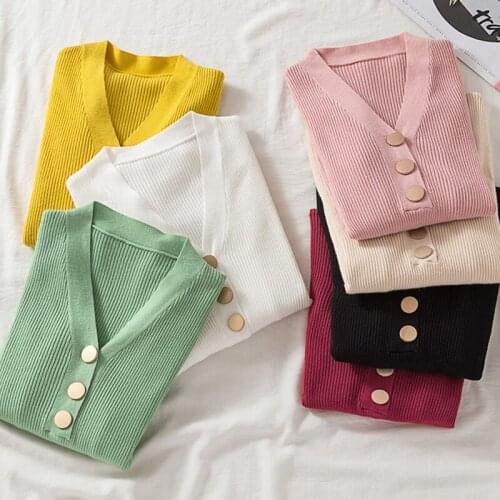 New Autumn Winter Stripe Womens Sweaters Fashion Solid Color Long Sleeve V Neck Woman Sweaters Knitted Slim Fit Lady Sweaters