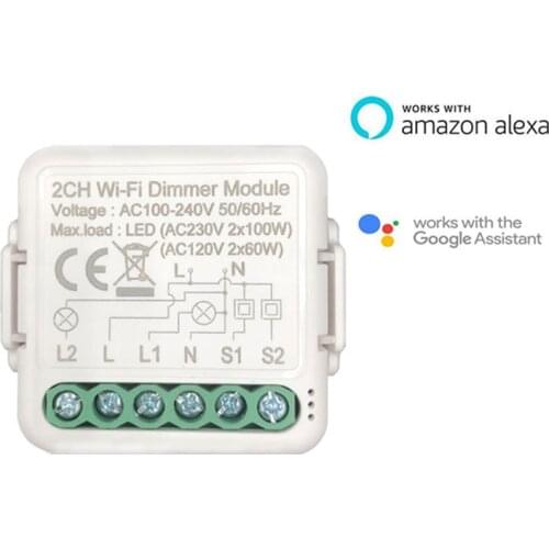 2/1Gang Tuya Smart WiFi Zero Fire Dimming Switch Module Smart Life Wireless Control Work With Alexa Google Home Xiaoai