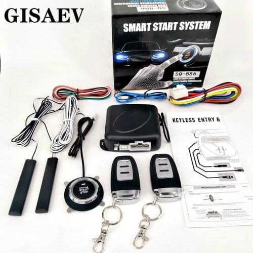 GISAEV Universal Automatic Keyless Entry System Car Start and Stop Buttons Keychain Kit Central Door Lock with Remote Control