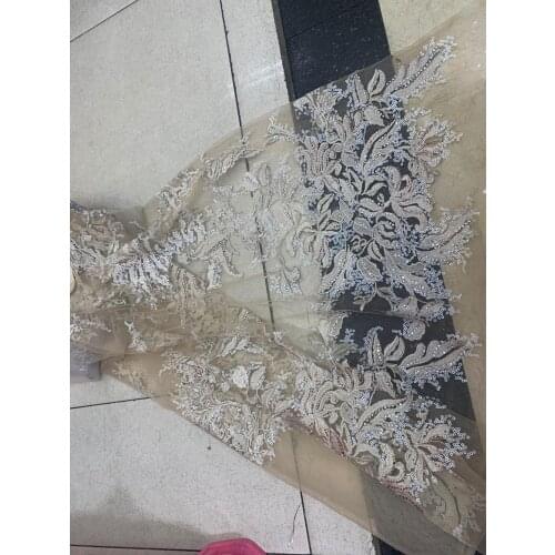 Stock 5yards/bag Silver grey embroidered sequin beaded fashion fabrics for wedding dress design LMC13