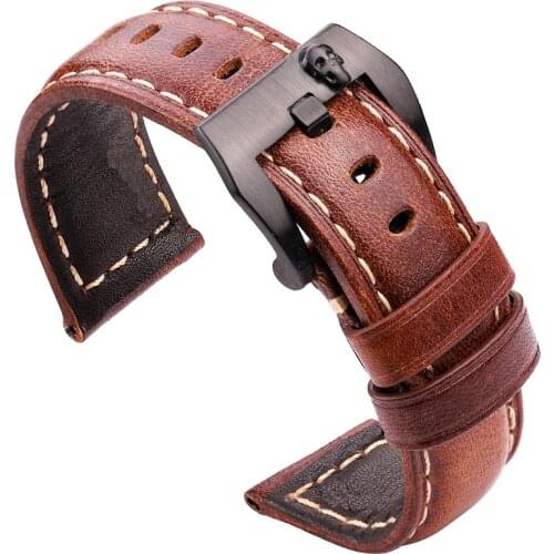 Vintage Watchband Genuine Leather Strap Women Men Cowhide Watch Band Accessories 20mm 22mm 24mm Black Dark Brown Red Belt