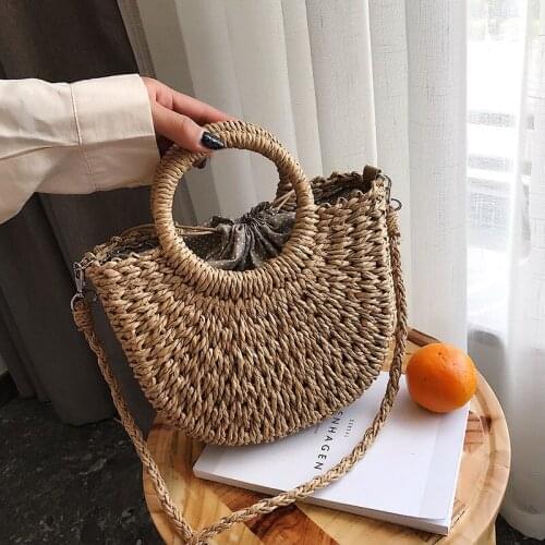 2020 Women Vintage Beach Straw Bag Ladies Handmade Woven Rattan Messenger Handbag Summer Bohemian Crossbody Shoulder Bag