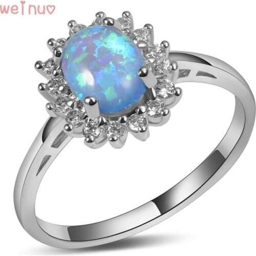 Weinuo Blue Fire Opal White Crystal Ring 925 Sterling Silver Top Quality Fancy Jewelry Wedding Ring Size 5 6 7 8 9 10 A363