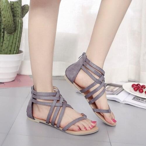 2020 Womens Fashion Flats Breathable Shoes Open Toe Buckle Strap Ladies Roman Sandals new Spring Leisure Solid Color Sandal