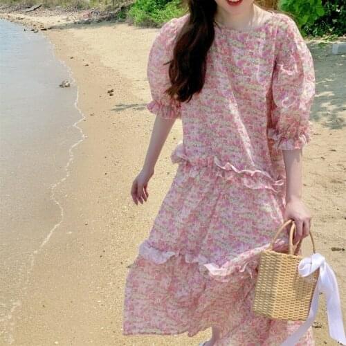 Dresses for Women Retro Floral Mid-length Temperament Skirt Women 2021 New Summer Short-sleeved Loose Dress