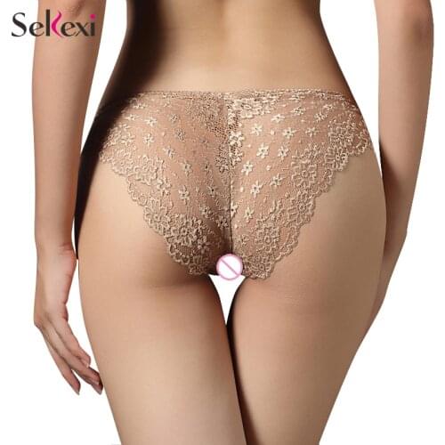 Ladies Perspective Breathable Water Soluble Lace Panties High Elastic Carry Buttock Printed Briefs Mesh Hollowed Underpants