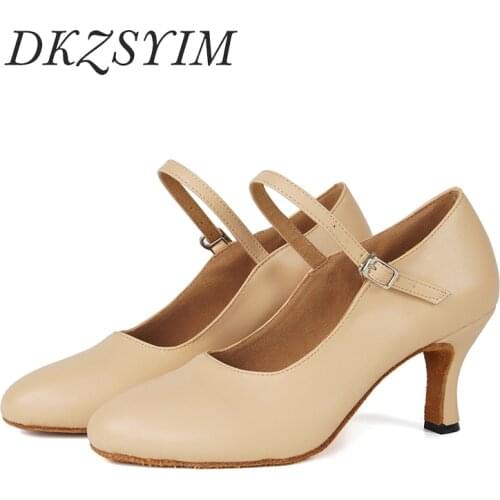 DKZSYIM Women Modern Dance Shoes Leather Ballroom Tango/Salsa Shoes Close Toe Soft Casual Shoes High Heels 6-10CM Wholesale New