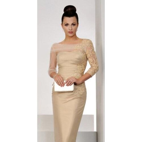 Plus size cap sleeves abendkleider sheath long sleeves lace appliques custommade champagne short Mother of the Bride Dresses