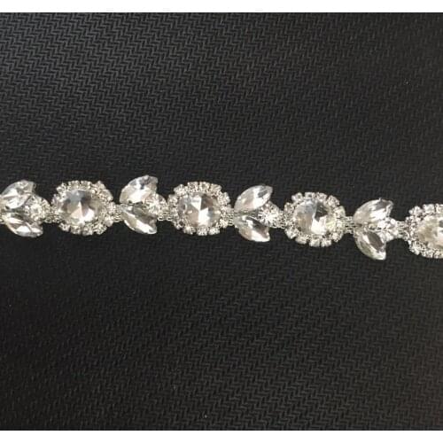 1 Yard 1.4cm Shiny Beautiful Glass Rhinestone Trim Chain DIY Applique Wedding Dress Decoration