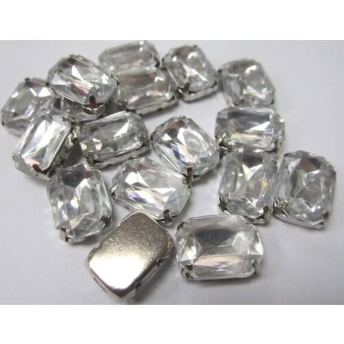 300pcs/lot DIY 10*15mm Rectangle Shape Silver Crystal Sew On Rhinestone Buttons Free CPAM
