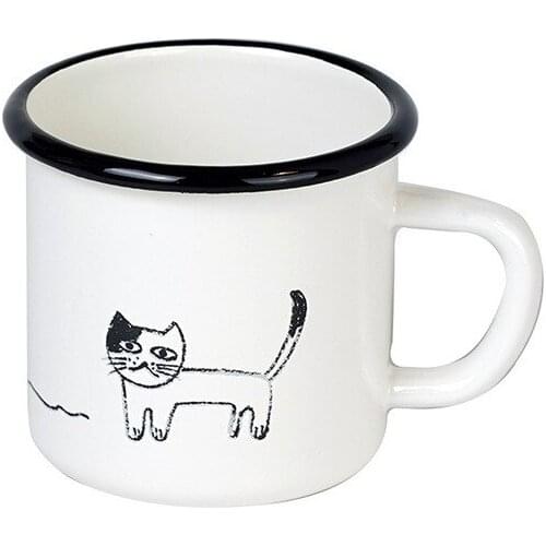 350ml Creative Cartoon Cute Kitten Mug Japanese Enamel Tea Cup with Handle for Children Boys and Girls Breakfast Milk Coffee Cup