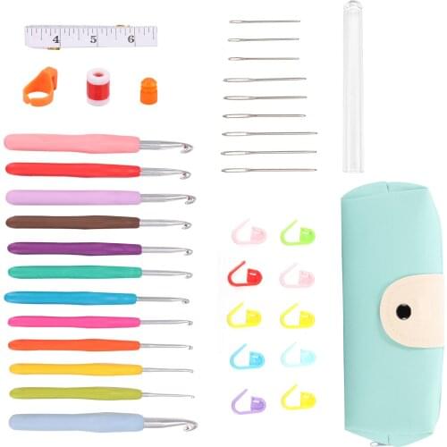 41PCS Knitting Hook Needles Set Colorful Soft TPR Grip Handle Knitting Hook Needles Buckles Kit Hand Knitting Tools