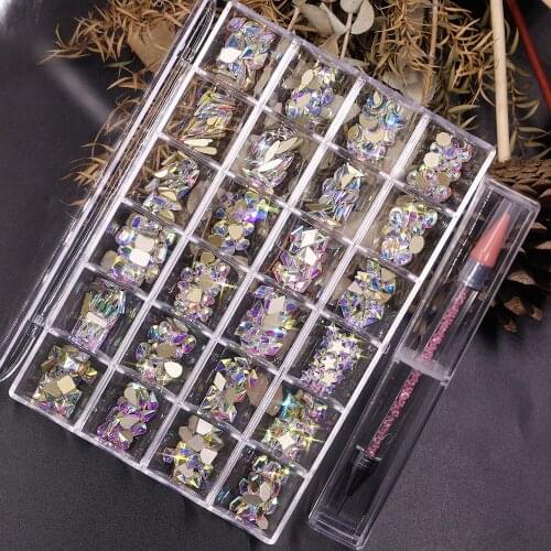 480Pcs Glass Crystal Rhinestones Set With 1Pc Dotting Pen Flatback Different Shapes Multicolors For Choose Nail Decoration Kit