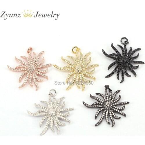 5PCS ZYZ175-8927 Flower Shape CZ Crystal Micro Paved Pendants Statement Jewelry
