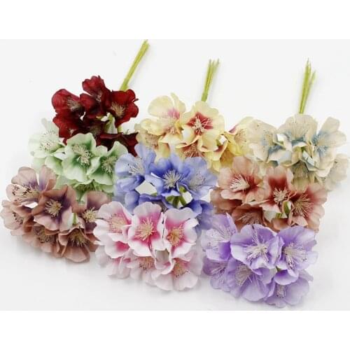 6PCS artificial flower silk trumpet For wedding home decoration accessories DIY wreath scrapbook gift box craft fake flower