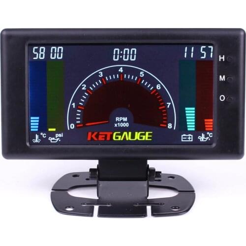 5" LCD 6 in 1 Multiple FUnction Auto Gauge Meter Tachometer, Volts, Clock, RPM, Water Temp, Oil Temp, Oil Press Car Gauge