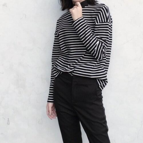 Vintage Striped Blouse Women Autumn Camisa Feminina Cotton Female Stripe Ladies Long Sleeve Casual Basic Tees Bigsweety
