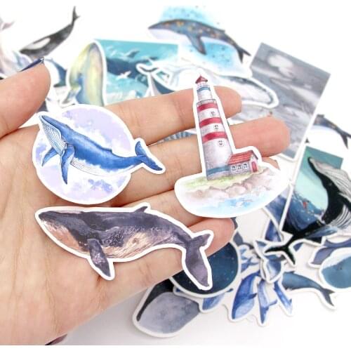 28pcs/bag Blue Whale Paper Stickers Deep Sea Dolphin Sticker Label Decorative Planner Scrapbooking Stationery Stickers DIY Diary