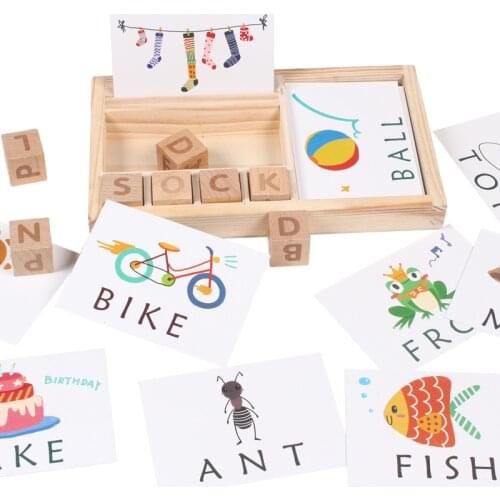 Wood Spelling Words Game Kids Early Educational Toys For Children Baby Cognitive Puzzle Card Gift Montessori Education Toys