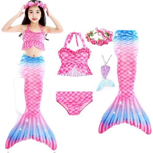 2021 Girl Swimmable Mermaid Tail Princess Dress Beachwear Kids Holiday Mermaid Costume Cosplay Swimsuit Birthday Party Halloween