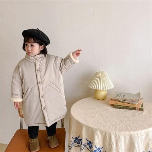 Girls Babys Coat Jacket Outwear 2021 Beige Fur Thicken Autumn Winter Plus Velvet Warm Tracksuit Fleece Childrens Clothing