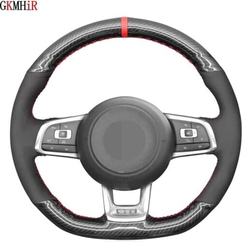 DIY Non-slip Black Carbon Fiber Suede Car Steering Wheel Cover For Volkswagen VW Golf 7 GTI T-Roc Passat Variant (R-Line) Tiguan
