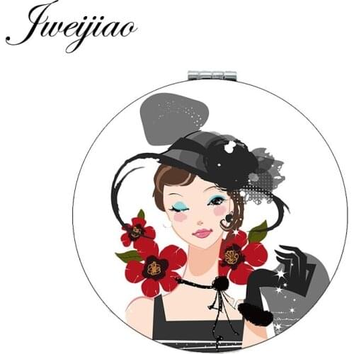 Youhaken Double sided folding makeup mirror Round Mini PU leather pocket mirror Holiday gift for girls ladies MA53