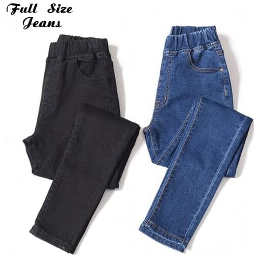 Women Plus Size Mom Jeans Mid Elastic Waist Stretch Jeans 4XL 5XL 6XL Woman High Elastic Female Washed Denim Skinny Pencil Pants