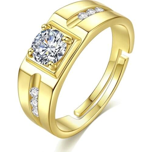 Open mouth round zirconia square shape rings prong copper material silver and gold color cocktail rings for men
