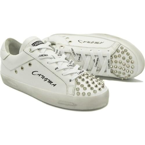 CANGMA Luxury Brand Designer Sneakers Men Rivets Lace Up Casual Shoes Mans Shoes White Vulcanized Shoes Male