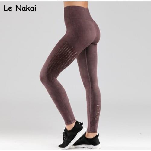 Retro seamless leggings for women fitness yoga pants mid waist workout gym legging sand washing sports leggings