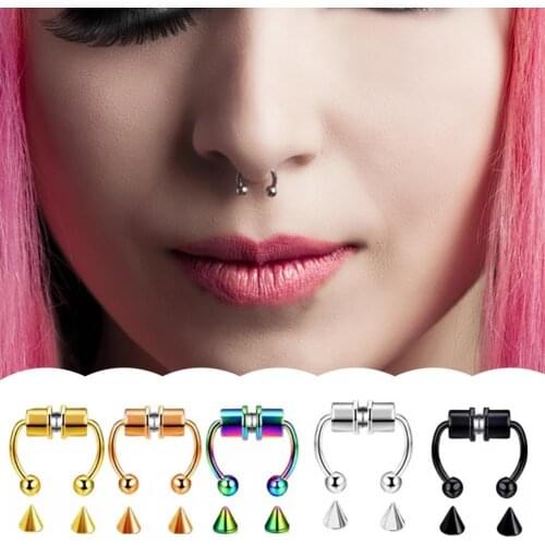 Hot Sales!!! 5Pcs Nose Ring Non Piercing Magnetic Stainless Steel False Horseshoe-shape Nose Hoop for Party
