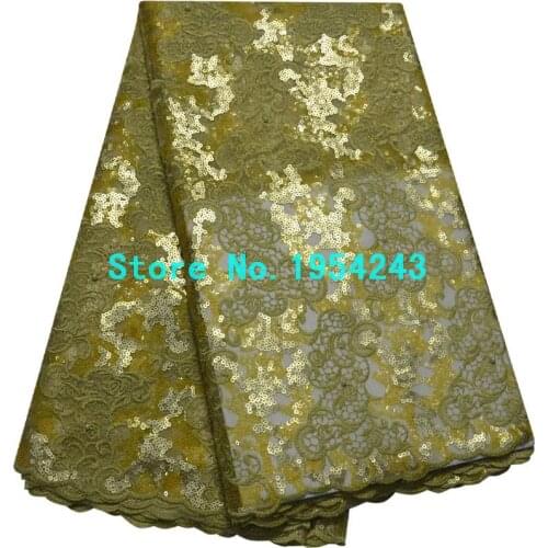 Hot selling Yellow gold High quality african Organza cord lace tulle net lace fabric with sequins Wholesale french lace fabric