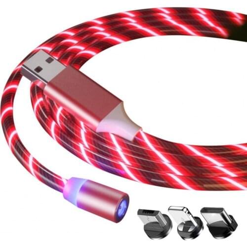 Magnetic 3 in 1 Luminous Type-c Micro-USB 8 Pin 3A Colorful Streamer Fast Charging Cable Data Cord For Apple Huawei Android