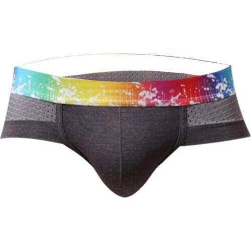 Fashionable Sexy Men Colorful Waistband Underwear Underpants Mesh Patchwork U Convex Briefs for Daily inside wear