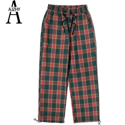 2021 New Mens Plaid Casual Harem Pants Cotton Korean Man Loose Ankle-Length Trousers Harajuku Streetwear Male Clothing Joggers
