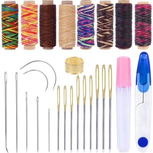 KAOBUY Leather Sewing Needles Stitching Needle Kit Waxed Sewing Thread Thimbles Hand Sewing DIY Tool Leather Craft Repair Tools