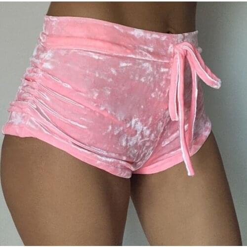 2021 New Arrival 6 colors S-XL women velvet drawstring shorts casual high waist autumn winter sexy elegant skinny shorts