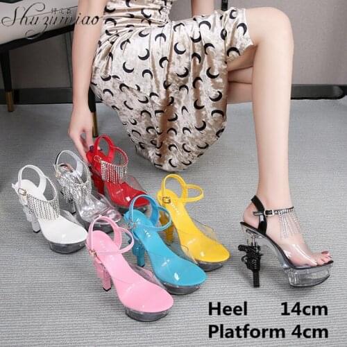 Summer New Transparent Pole Dancing Shoes Stripper Clear Super High Heel Sandals 14CM Party Club Sexy Nightclub Womens Shoes
