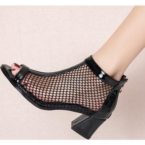 Ochanmeb Large Size 48 12 13 Net Boots for Women Ladies Open Toe Summer Boots Woman Female Zipper Mesh Summer Shoes Botas Mujer