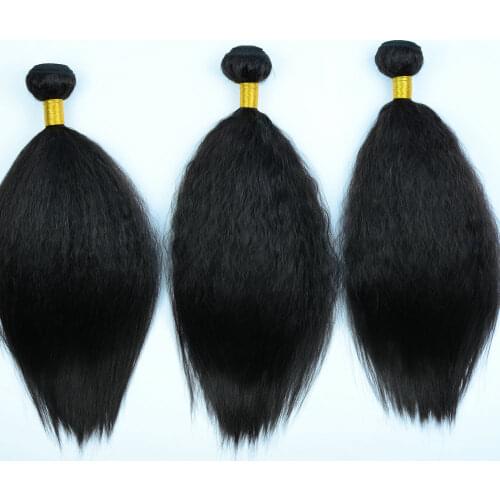 Adorable Synthetic Kinky Straight bundles 10-26inch Heat Resistant Iron-able Woman Hair Natural Black Single 3pc Bundle American