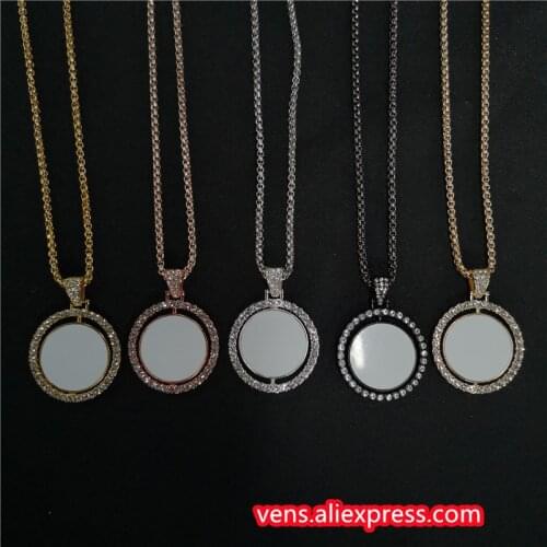 Sublimation blank round shape necklaces pendants hot transfer printing pendant jewelry consumables two sided printing 10pcs/lot