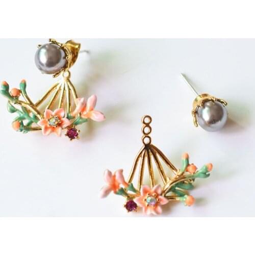 Simple Elegant Pearl Flower Branch Earring For Women Copper Enamel Glaze 18K Plated S925 Needle Good Quality Jewelry