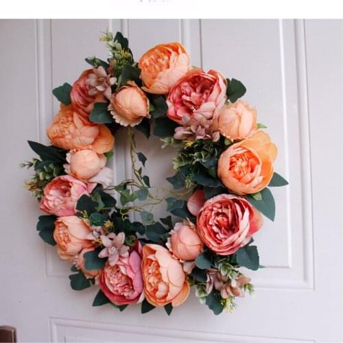 Christmas Silk Peony Rose Artificial Flowers Wreath Door High Quality Artificial Garland For Wedding decoration Home Party Decor