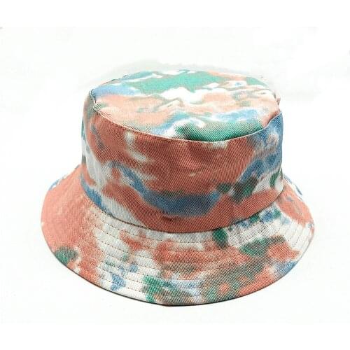 Girls Boys Orange Tie Dyed Fisherman Hat Summer Spring Sun Protective Hat Women Men Washed Cotton Twill Tie Dye Bucket Hat
