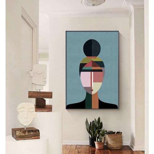 Contemporary Abstract Faces Wall Canvas Geometric Color Bolcks Posters and Prints Wall Art Pictures for Living Room Home Decor